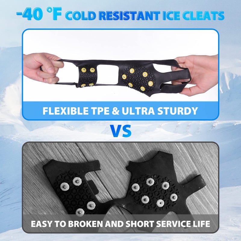 Sfee Ice Cleats for Boots Shoes, Snow Grips Cleats for Ice and Snow Anti-Slip Rubber Traction Cleats for Walking on Snow and Ice 10 Steel Studs Crampons for Hiking, Walking, Climbing, Jogging - Image 4